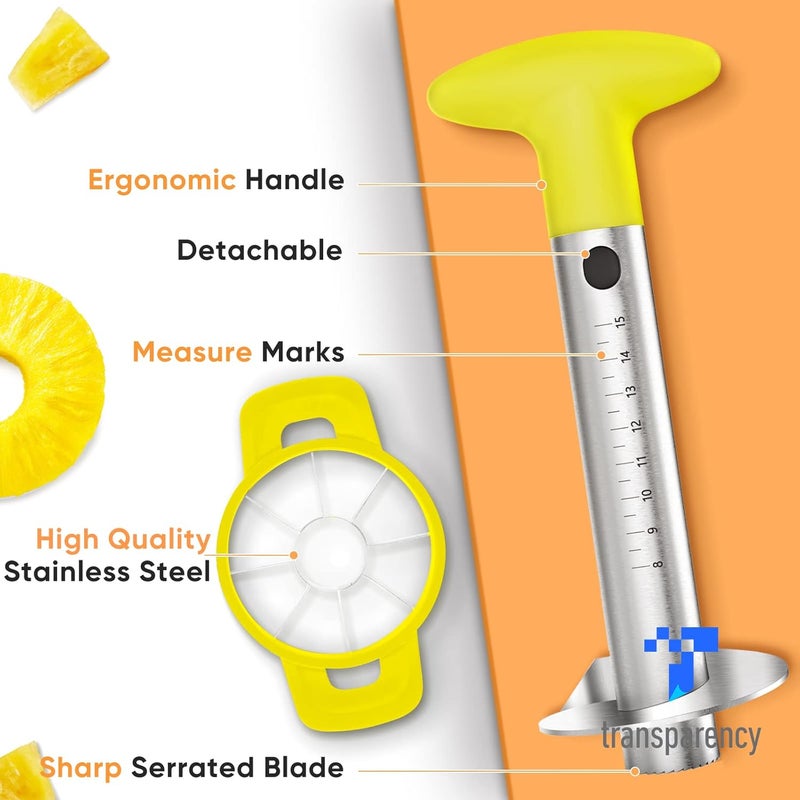 OOKUU Pineapple Corer Cutter, Stainless Steel Fruit Peeler Slicer - Upgraded, Reinforced Thicker Blade, Core Remover with Measure Mark, Kitchen Tool for Diced Pineapple Rings - Image 2